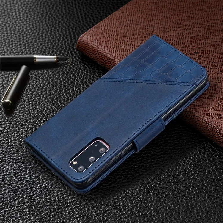 Кошелек из кожи крокодила разных цветов для Samsung Galaxy S20 4G/S20 5G - синий