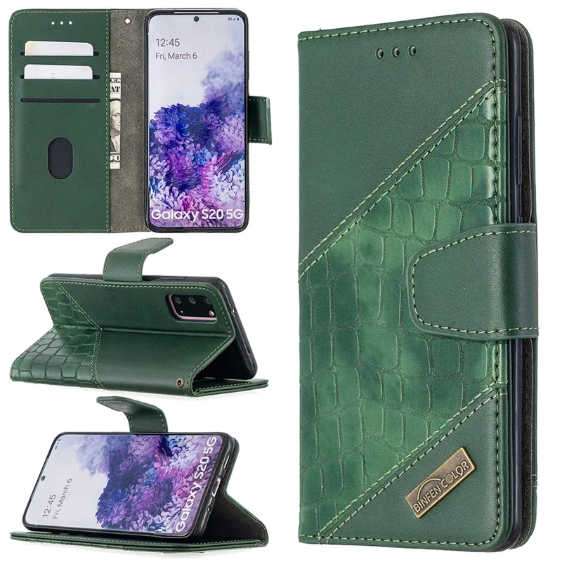 Crocodile Skin Assorted Color Style Leather Wallet Case for Samsung Galaxy S20 4G/S20 5G - Green