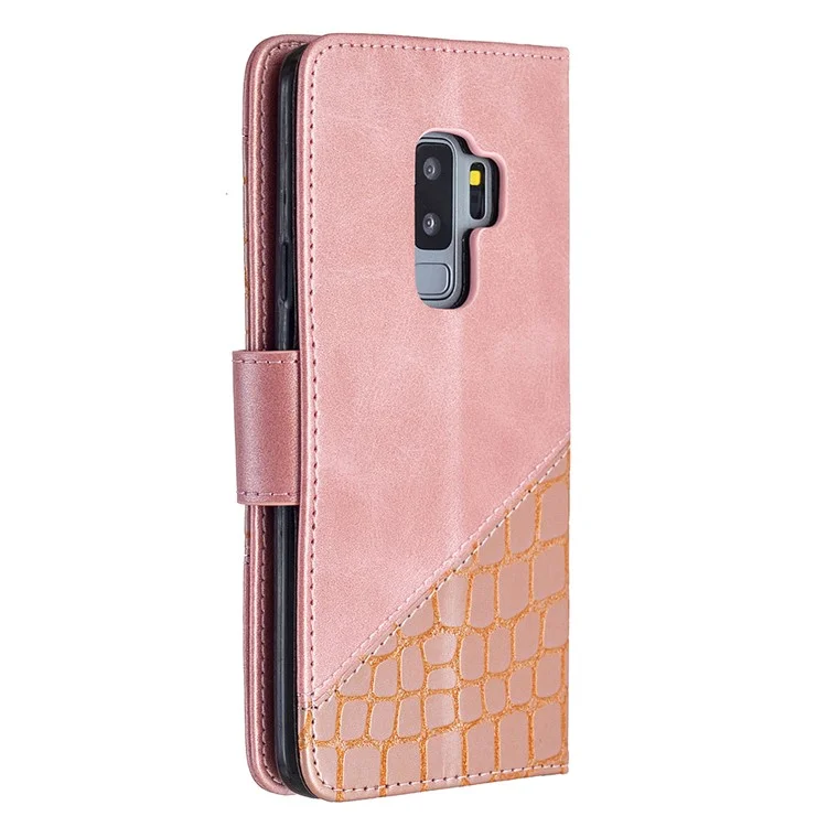 Crocodile Cutané de Couleur Assortie Coiffeur de Portefeuille en Cuir Pour Samsung Galaxy s9 + / s9 Plus - or Rose