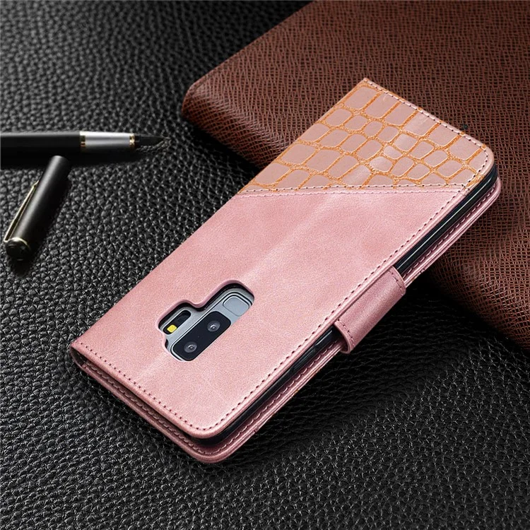 Crocodile Skin Sortierter Farbstil Leder Brieftasche Hülle Für Samsung Galaxy S9+/S9 Plus - Roségold