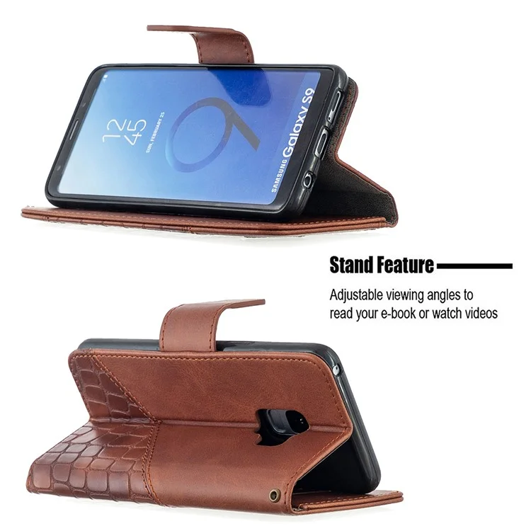Funda de billetera de piel de cocodrilo con estilo de color surtido para Samsung Galaxy S9 - Marrón