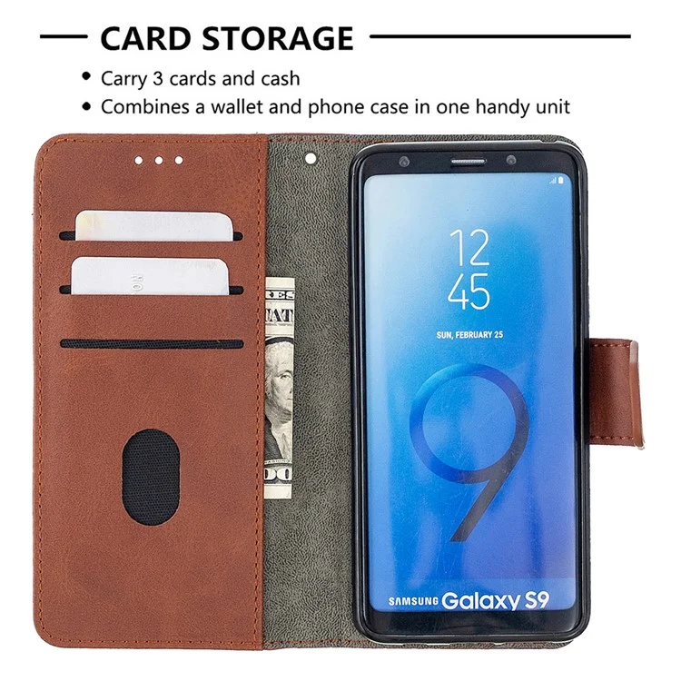 Caixa de Carteira de Couro de Estilo de Cor de Cor de Cor de Crocodilo Para Samsung Galaxy S9 - Castanho