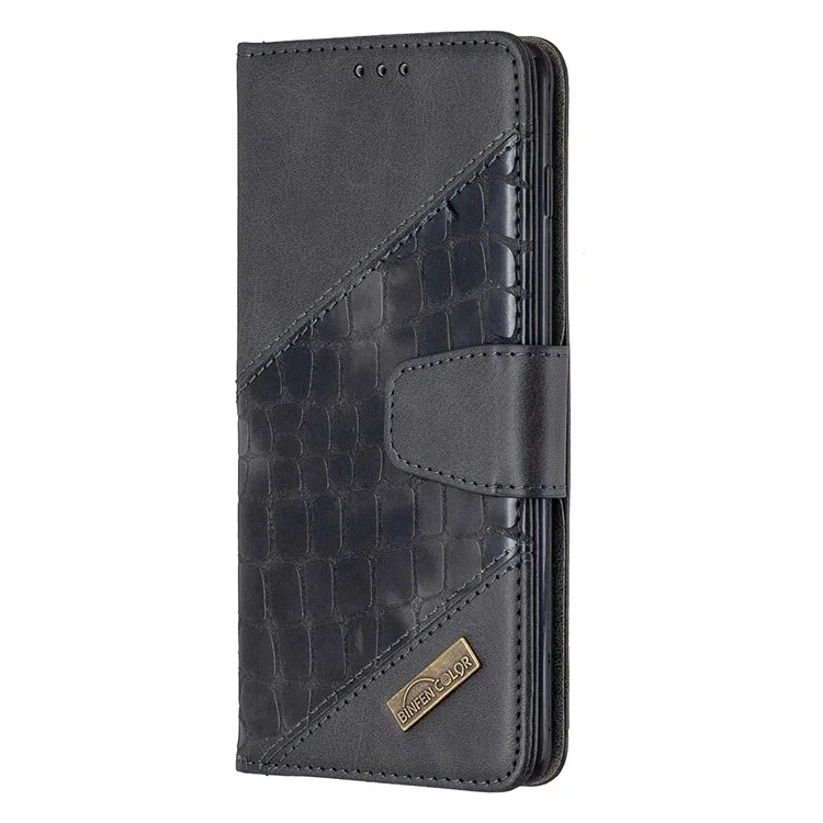 Crocodile Skin Sortierter Farbstil Leder Brieftasche Für Samsung Galaxy S10 Plus - Schwarz