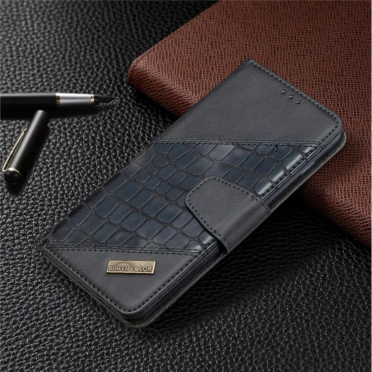 Crocodile Skin Sortierter Farbstil Leder Brieftasche Für Samsung Galaxy S10 Plus - Schwarz