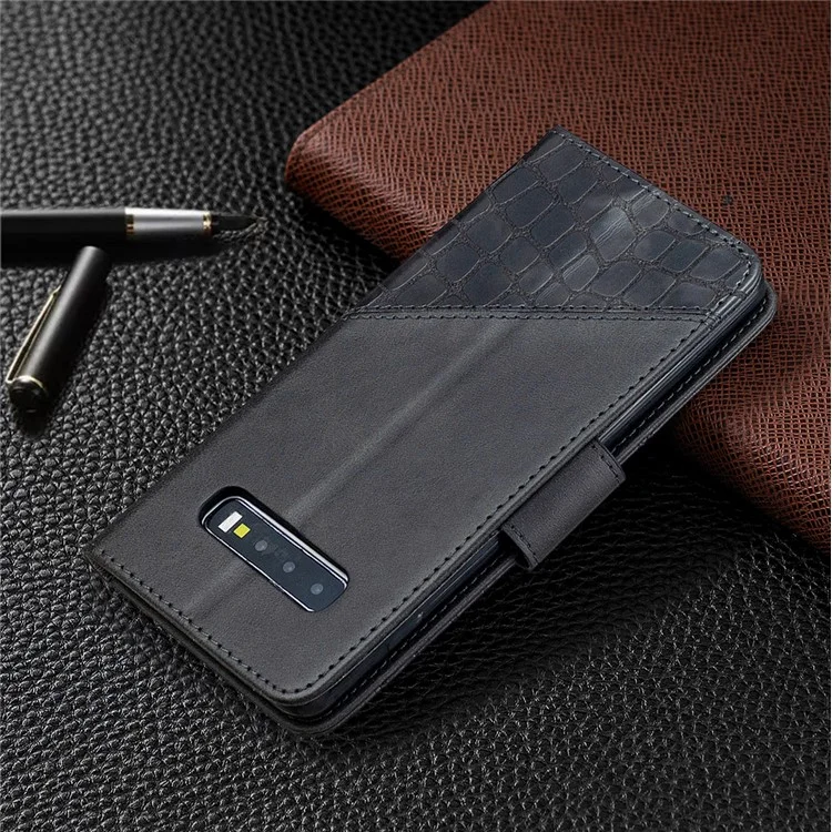 Crocodile Skin Sortierter Farbstil Leder Brieftasche Für Samsung Galaxy S10 Plus - Schwarz