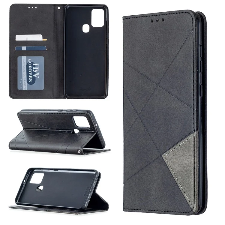 Case de Cartera de Cuero de Stand de Patrón Geométrico Para Samsung Galaxy A21s - Negro