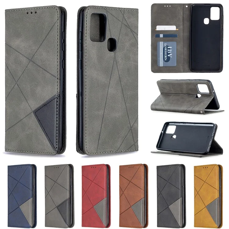 Custodia per carte in pelle con motivo geometrico per Samsung Galaxy A21s - Nero