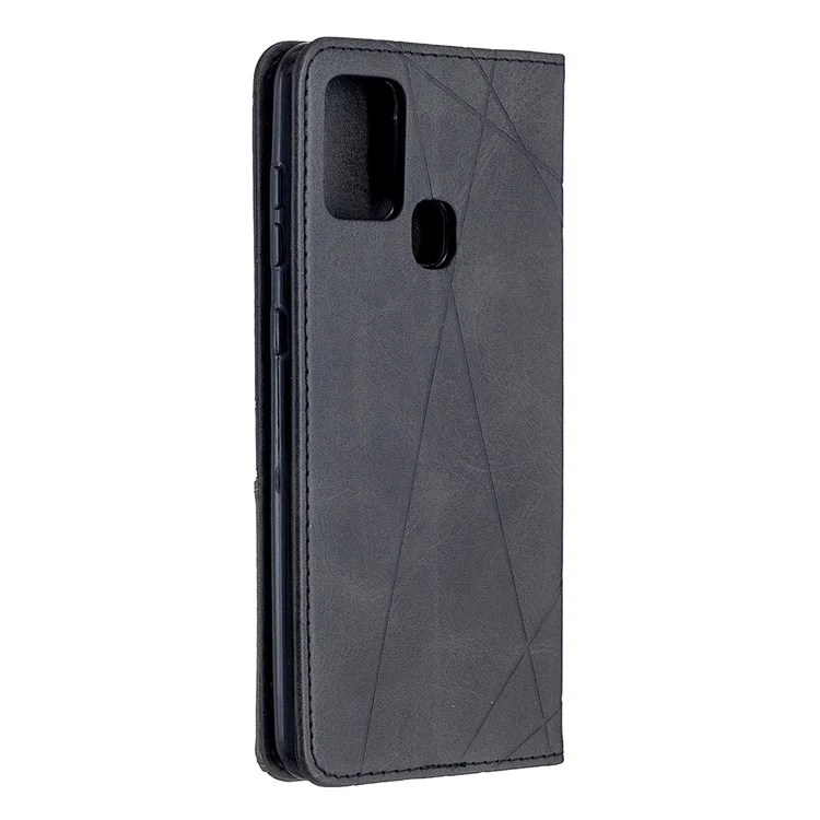 Tanno di Carta in Pelle di Supporto Per Motivi Geometrici Per Samsung Galaxy A21s - Nero