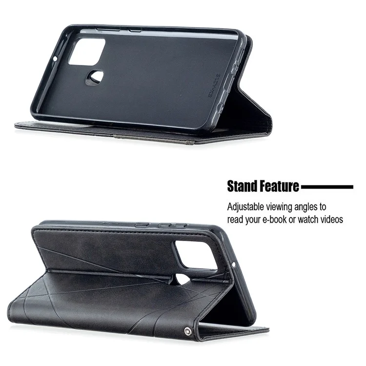 Custodia per carte in pelle con motivo geometrico per Samsung Galaxy A21s - Nero