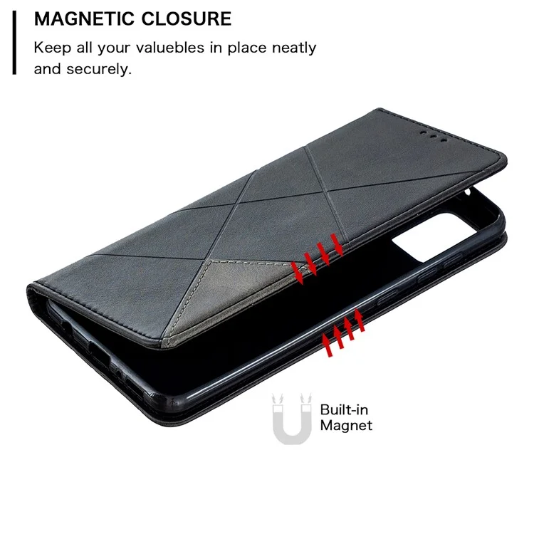 Case de Cartera de Cuero de Stand de Patrón Geométrico Para Samsung Galaxy A21s - Negro