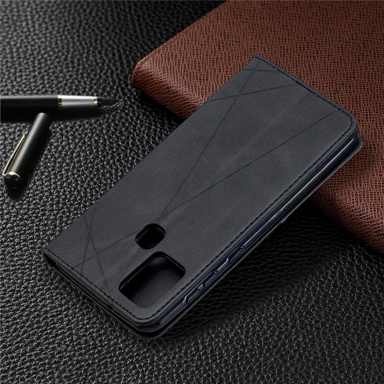 Case de Cartera de Cuero de Stand de Patrón Geométrico Para Samsung Galaxy A21s - Negro