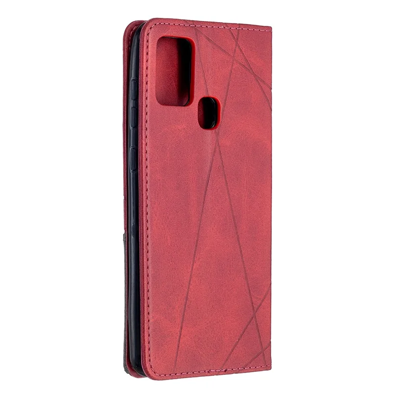Geometrisch patroon stand huiden kaarthouder voor Samsung Galaxy A21s - Rood