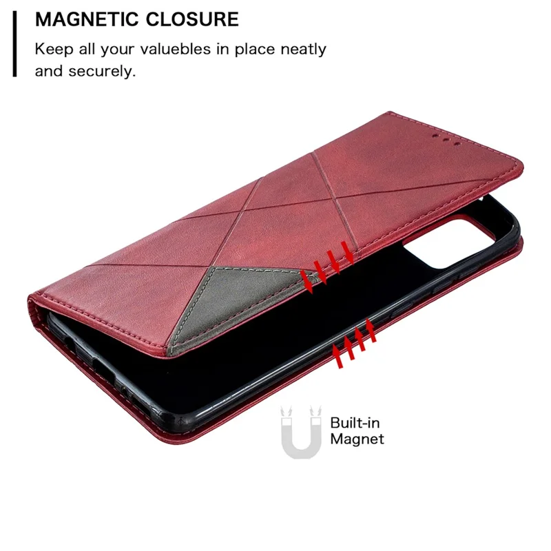 Geometrisch patroon stand huiden kaarthouder voor Samsung Galaxy A21s - Rood
