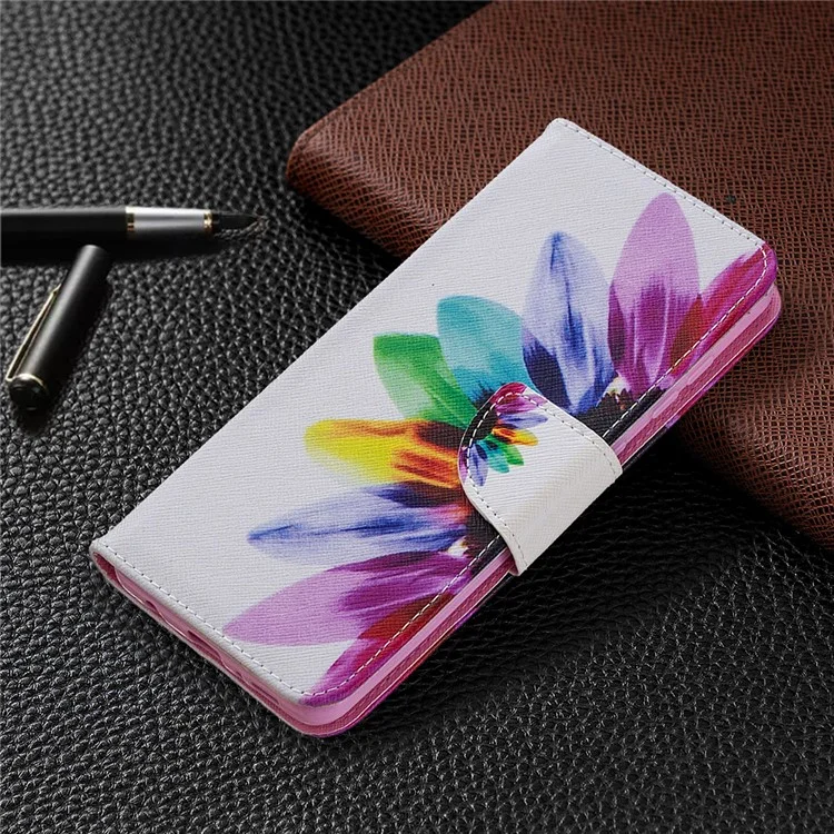 Impresión de Patrones Case de Billetera de Cuero Magnético Para Samsung Galaxy A21s - Pétalos Coloridos