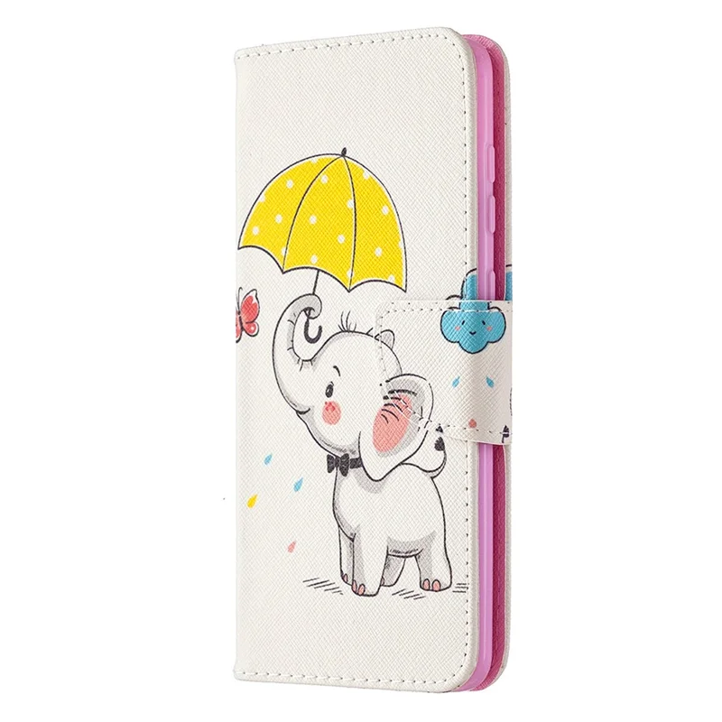 Pattern Printing Magnetic Leather Stand Case for Samsung Galaxy A21s - Elephant Holding an Umbrella