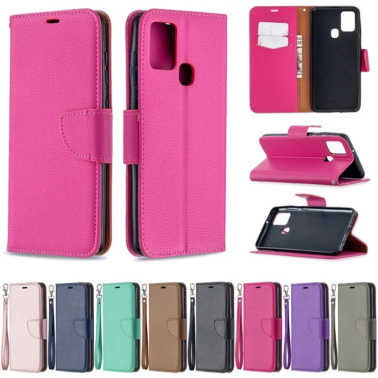 Case de Support en Cuir de Portefeuille de Peau Litchi Pour Samsung Galaxy A21s - le Noir