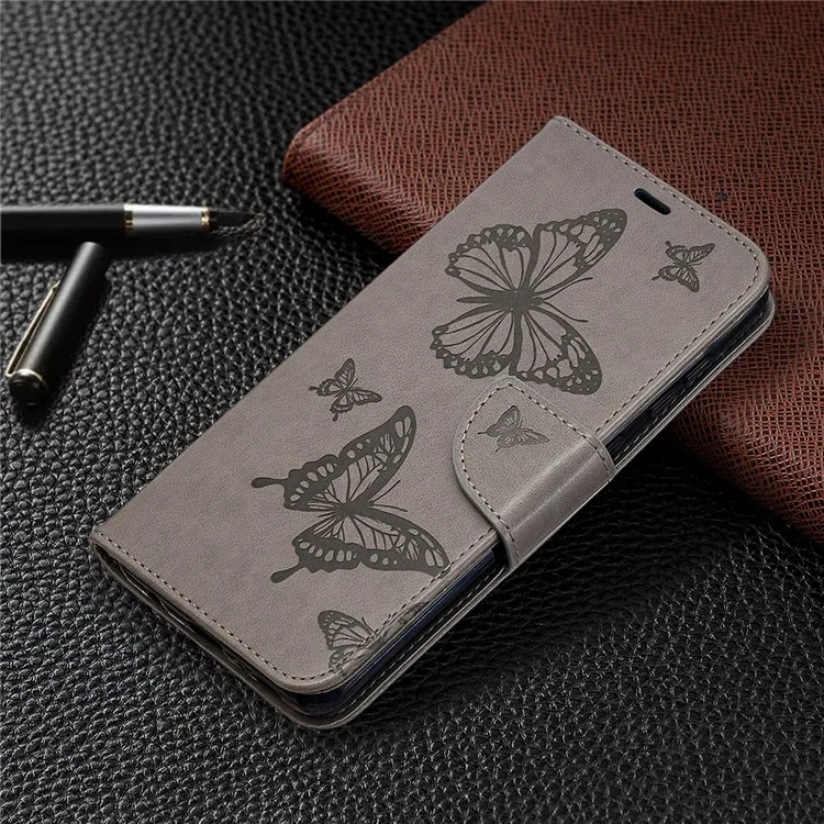 Imprint Butterfly Leather Wallet Case Для Samsung Galaxy A21s - Серый