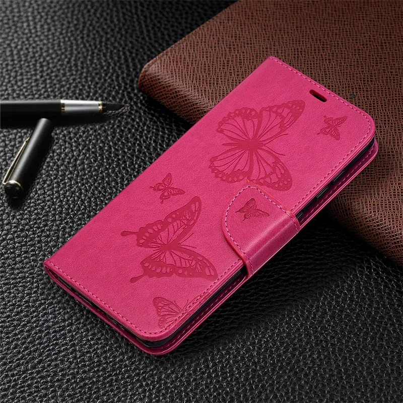 Imprint Butterfly Leather Wallet Case for Samsung Galaxy A21s - Rose