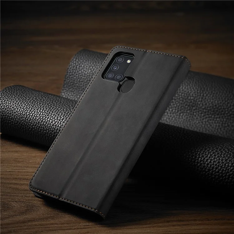 Coque En Cuir Tactile Soyeuse De La Série Forwenw Fantasy Pour Samsung Galaxy A21S - Noir