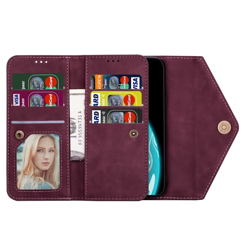 Zipper Cover Short/Long Strap for Samsung Galaxy Note20 Ultra/Note20 Ultra 5G - Wine Red
