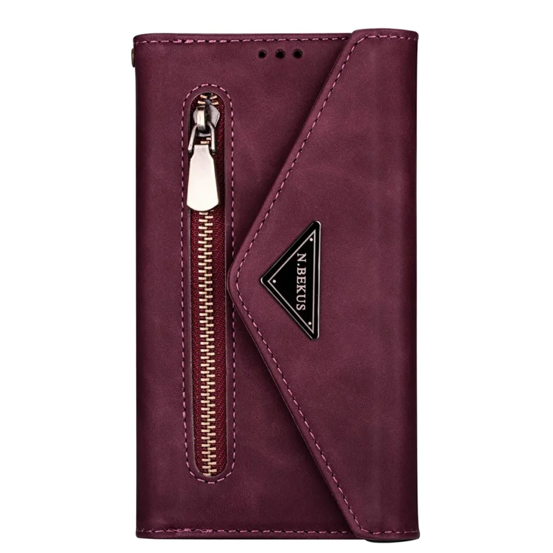 Zipper Cover Short/Long Strap for Samsung Galaxy Note20 Ultra/Note20 Ultra 5G - Wine Red