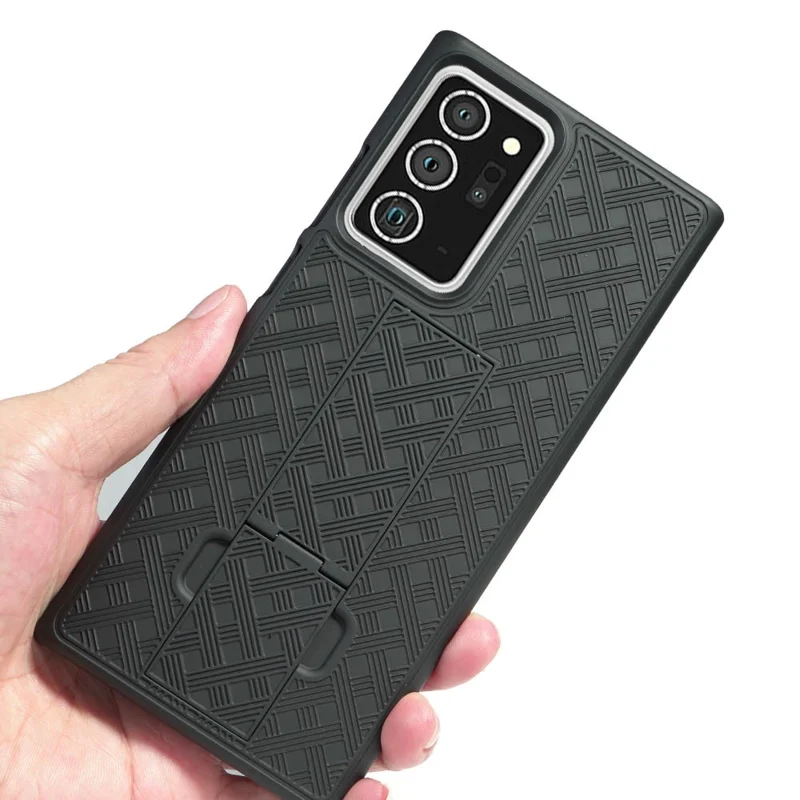 Woven Skin Swivel Belt Clip Holster PC + TPU Cover for Samsung Galaxy Note20 Ultra/Note20 Ultra 5G