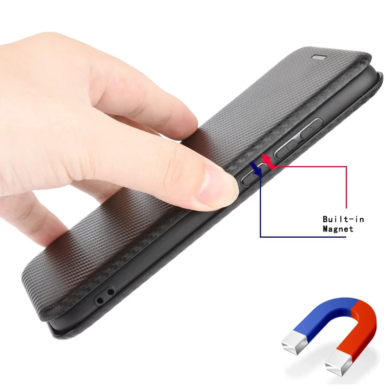 Carbon Fiber Card Slot Auto-absorbiertes Lederabdeckung Für Samsung Galaxy A21s - Schwarz