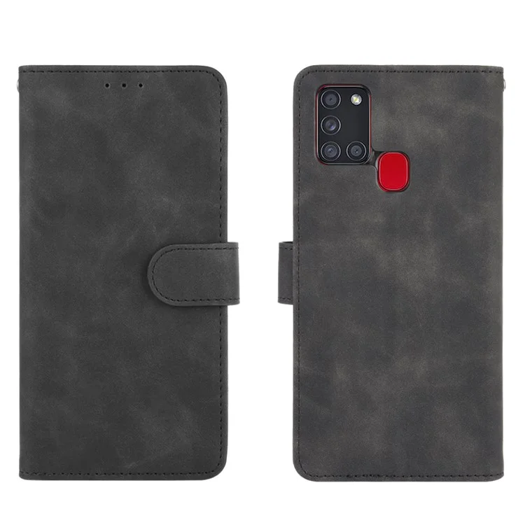 Portefeuille à Touche Skin Stand en Cuir Couvercle de Couverture Pour Samsung Galaxy A21s - le Noir