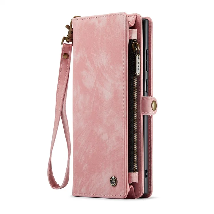 Caseme 008 -serie Für Samsung Galaxy Note20 / Note20 5G PU Leder Magnetabendbarer Hülle Reißverschluss Brieftasche Ständer Flip Telefonabdeckung - Rosa