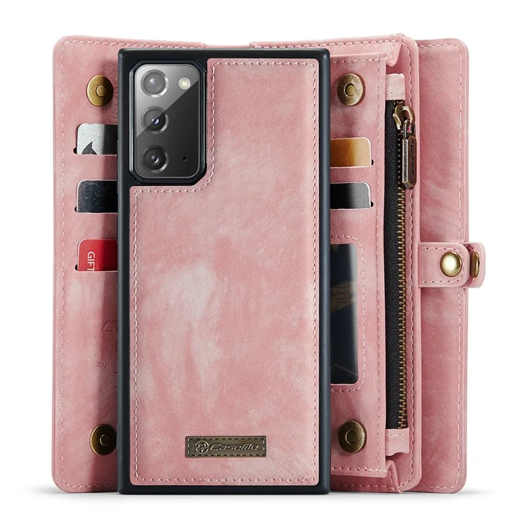 CASEME 008 Série pour Samsung Galaxy Note20 / Note20 5G Étui portefeuille en cuir PU détachable magnétique Fermeture éclair Etui Rabat Téléphone - Rose