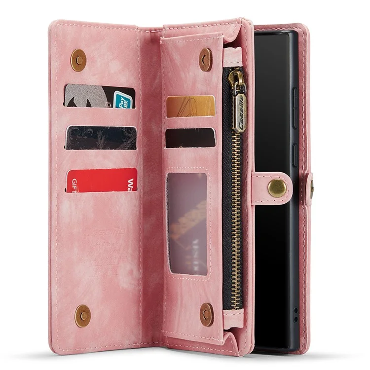 CASEME 008 Série pour Samsung Galaxy Note20 / Note20 5G Étui portefeuille en cuir PU détachable magnétique Fermeture éclair Etui Rabat Téléphone - Rose