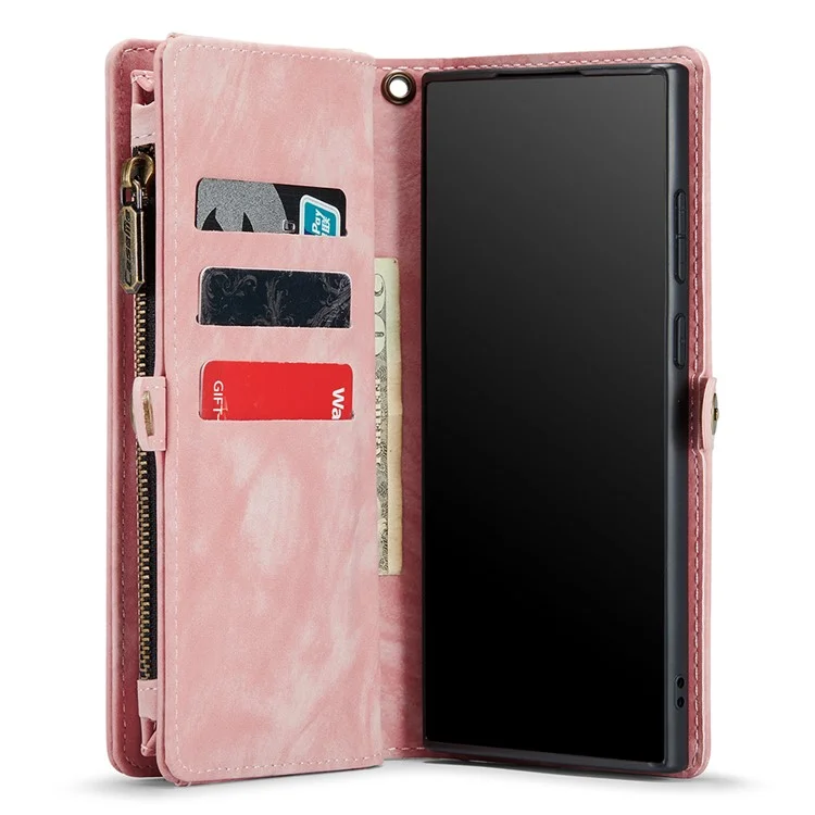 Caseme 008 -serie Für Samsung Galaxy Note20 / Note20 5G PU Leder Magnetabendbarer Hülle Reißverschluss Brieftasche Ständer Flip Telefonabdeckung - Rosa