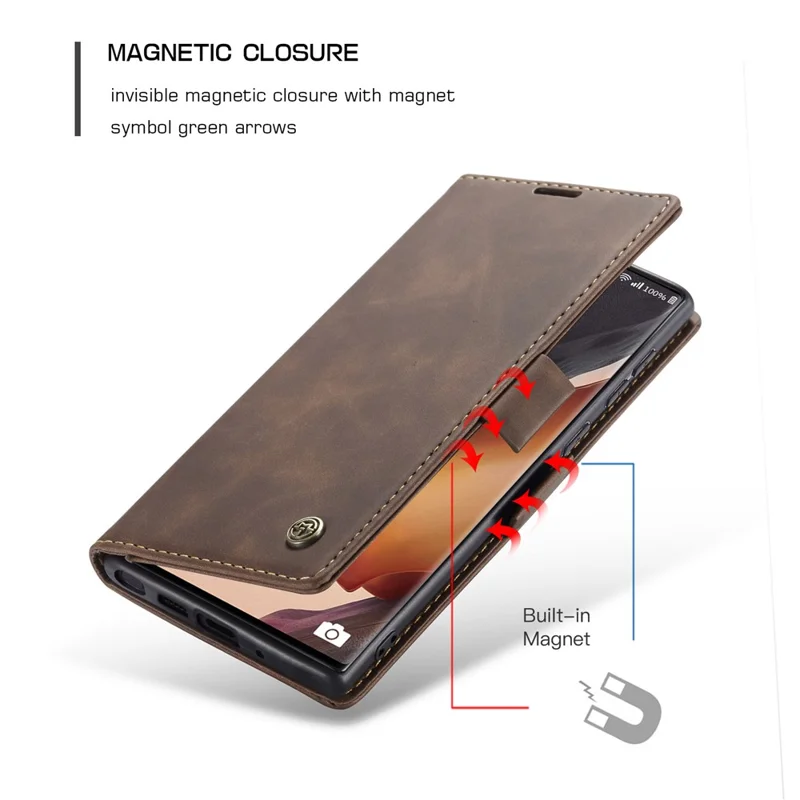 CASEME 013 Series Simplicity Auto-absorbed Leather Shell Wallet Case for Samsung Galaxy Note20/Note20 5G - Coffee