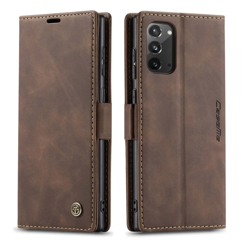 CASEME 013 Series Simplicity Auto-absorbed Leather Shell Wallet Case for Samsung Galaxy Note20/Note20 5G - Coffee