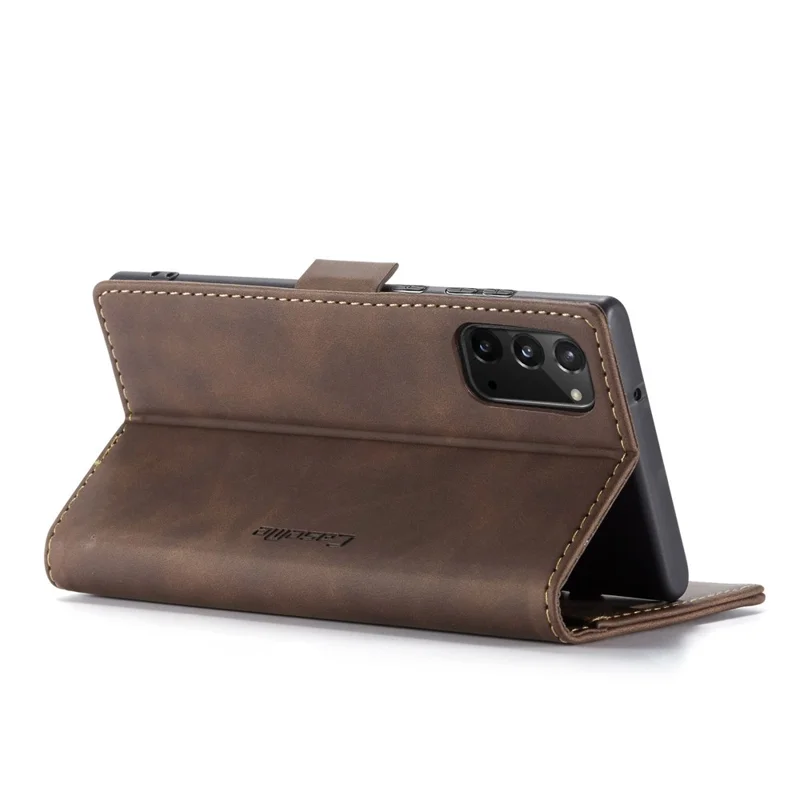 CASEME 013 Series Simplicity Auto-absorbed Leather Shell Wallet Case for Samsung Galaxy Note20/Note20 5G - Coffee