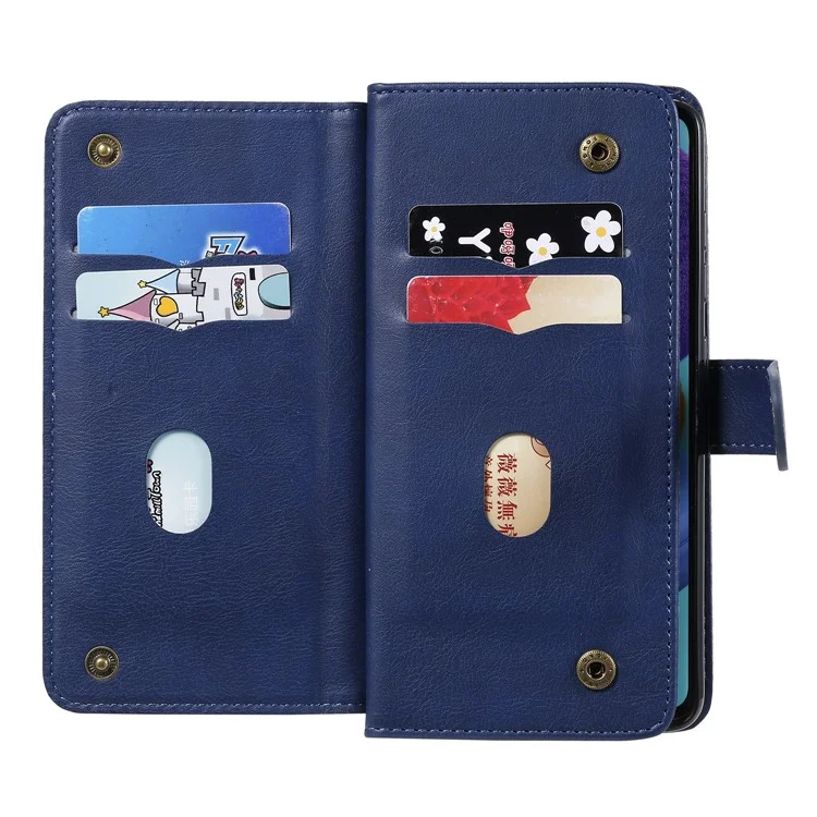 KT Multi-functional Series-1 10 Card Slots Leather Wallet Case for Samsung Galaxy A51 SM-A515 - Azul