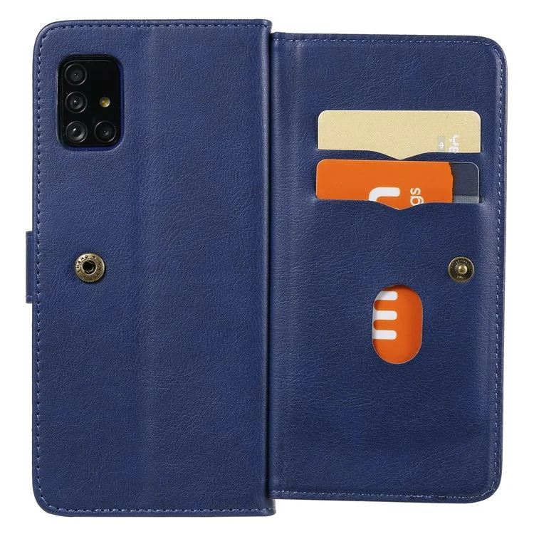 KT Multi-functional Series-1 10 Card Slots Leather Wallet Case for Samsung Galaxy A51 SM-A515 - Azul