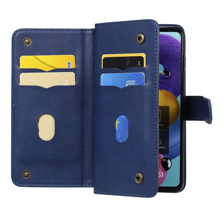KT Multi-functional Series-1 10 Card Slots Leather Wallet Case for Samsung Galaxy A51 SM-A515 - Azul