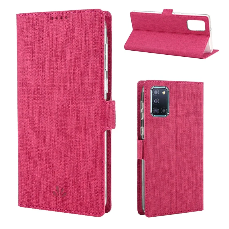 VILI DMK Cross Texture Double Magnetic Clasp Leather Wallet Case for Samsung Galaxy A31 - Pink