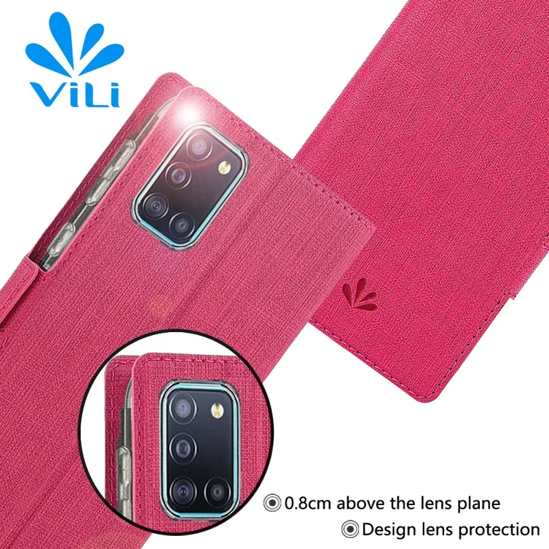 VILI DMK Cross Texture Double Magnetic Clasp Leather Wallet Case for Samsung Galaxy A31 - Pink