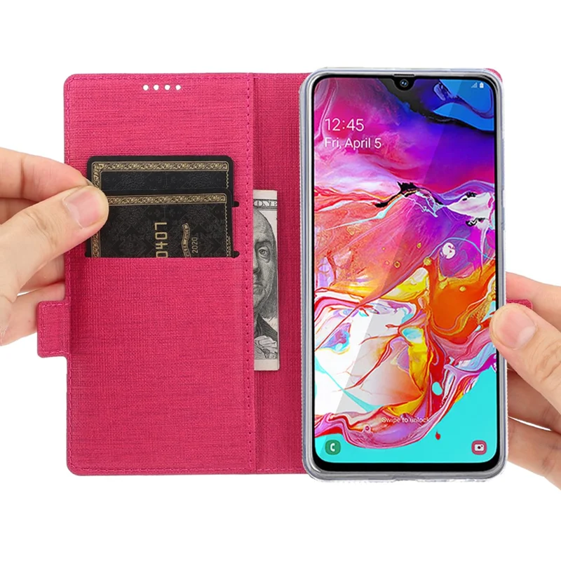VILI DMK Cross Texture Double Magnetic Clasp Leather Wallet Case for Samsung Galaxy A31 - Pink