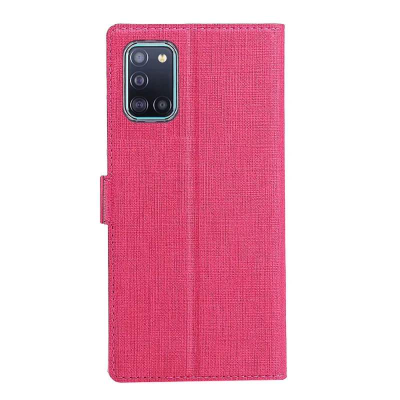 VILI DMK Cross Texture Double Magnetic Clasp Leather Wallet Case for Samsung Galaxy A31 - Pink