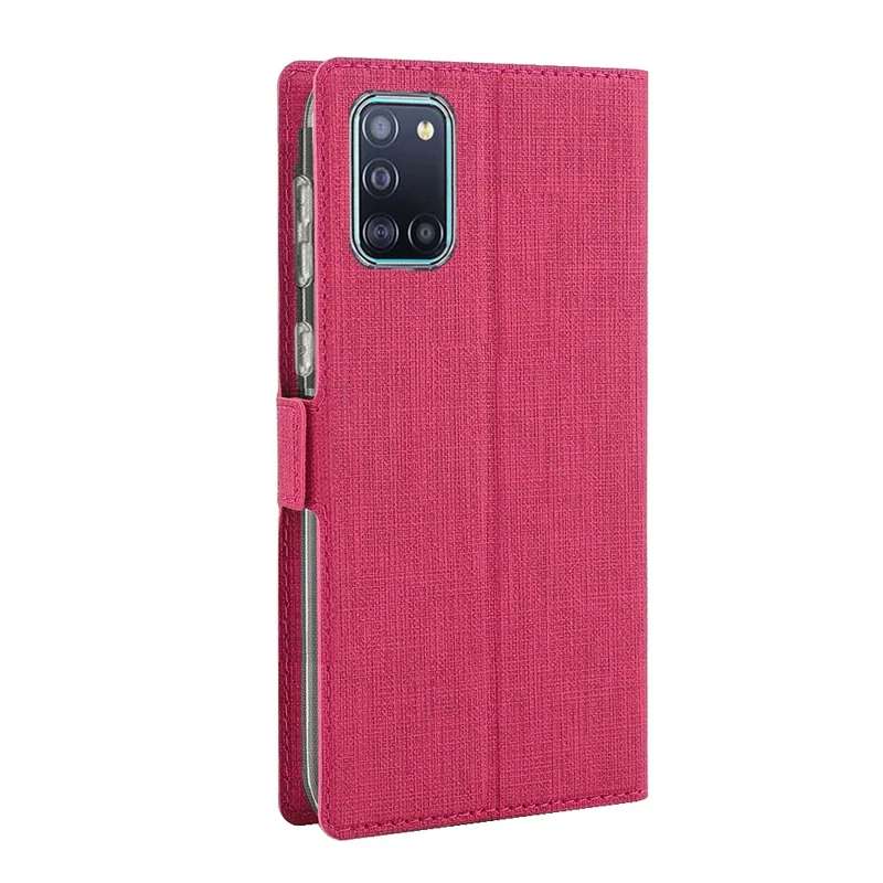 VILI DMK Cross Texture Double Magnetic Clasp Leather Wallet Case for Samsung Galaxy A31 - Pink