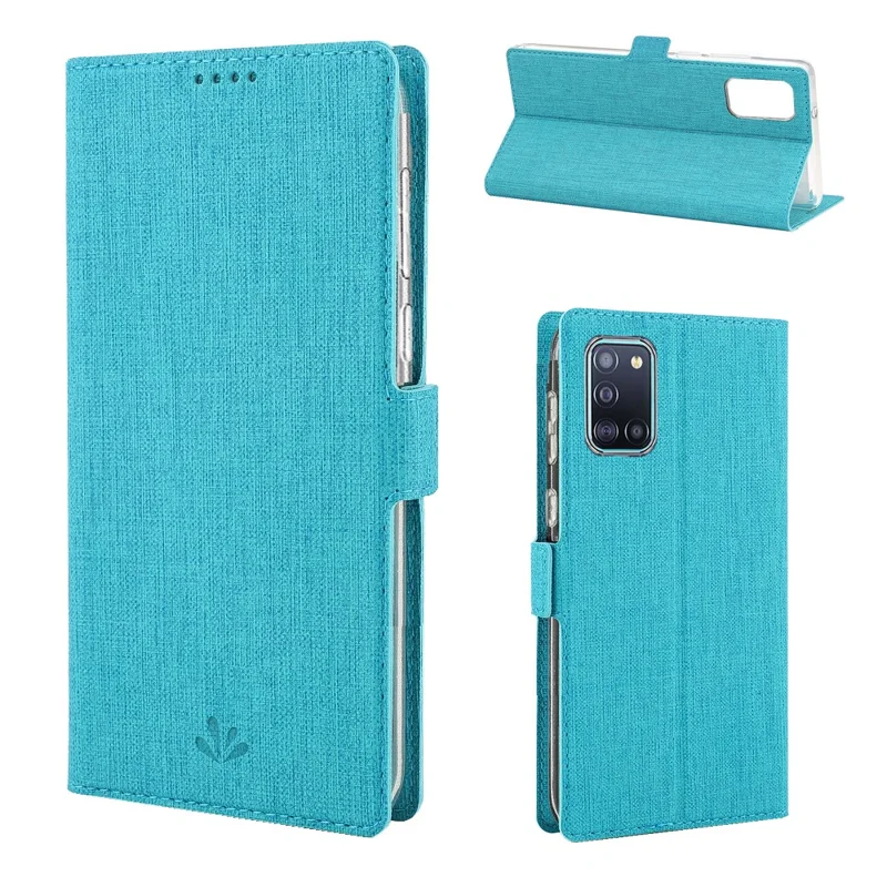 VILI DMK Cross Texture Double Magnetic Clasp Leather Wallet Case for Samsung Galaxy A31 - Blue