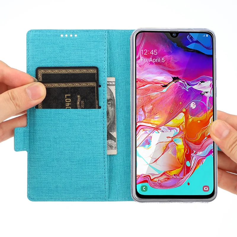 VILI DMK Cross Texture Double Magnetic Clasp Leather Wallet Case for Samsung Galaxy A31 - Blue