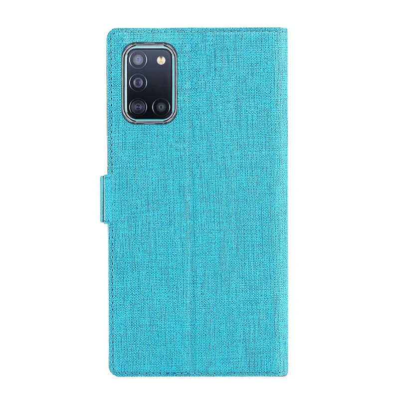 VILI DMK Cross Texture Double Magnetic Clasp Leather Wallet Case for Samsung Galaxy A31 - Blue