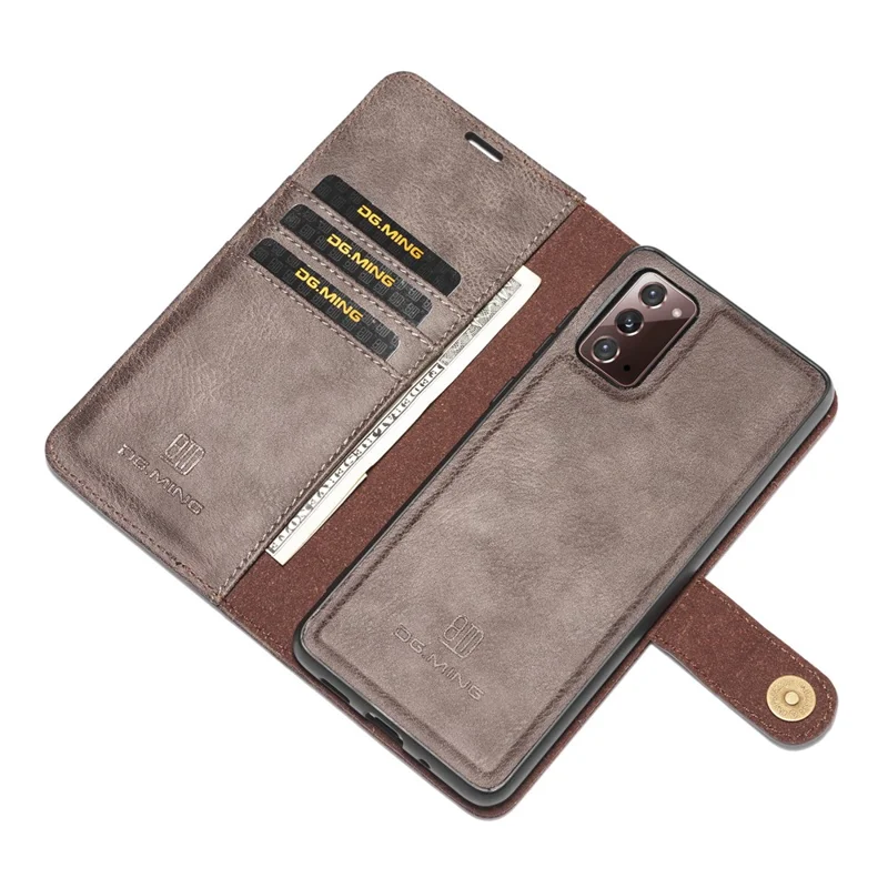 DG.MING Detachable 2-in-1 PC Back Cover + Split Leather Case for Samsung Galaxy Note20 / Note20 5G - Grey