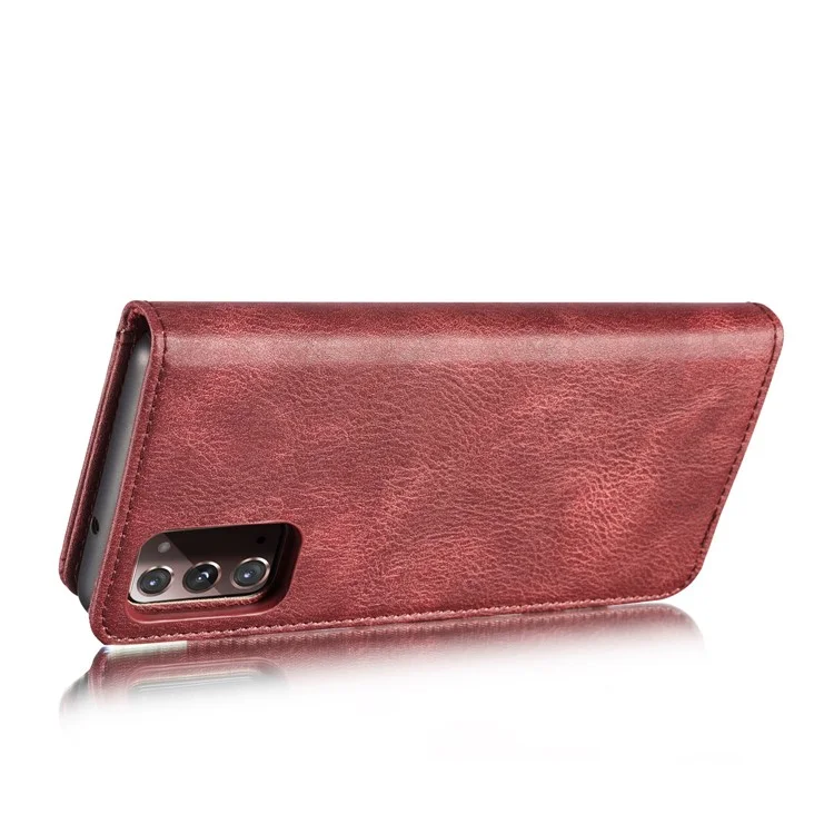 DG.MING Detachable 2-in-1 PC Back Cover + Split Leather Case for Samsung Galaxy Note20 / Note20 5G - Red