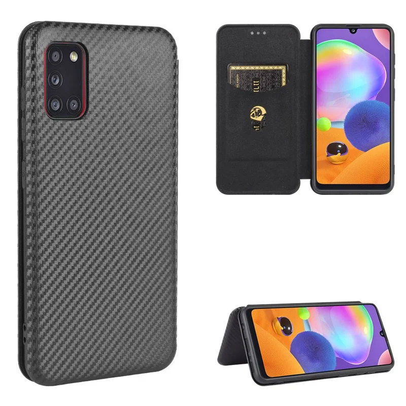 Carbon Fiber Skin Leather Auto-absorbed Shell for Samsung Galaxy A31 - Black