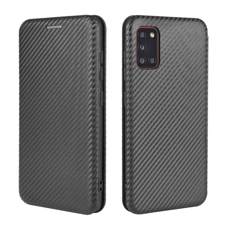 Carbon Fiber Skin Leather Auto-absorbed Shell for Samsung Galaxy A31 - Black